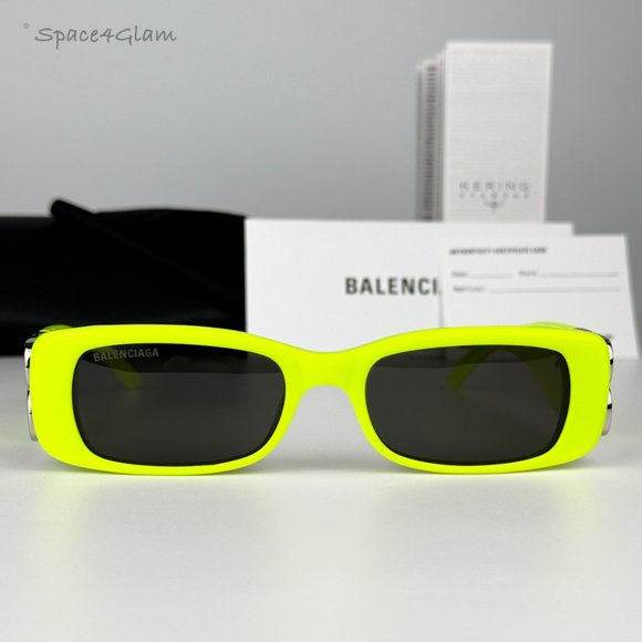 NEW Balenciaga BB0096S 008 Yellow Silver Logo Grey Rectangle Unisex Sunglasses - Picture 3 of 14